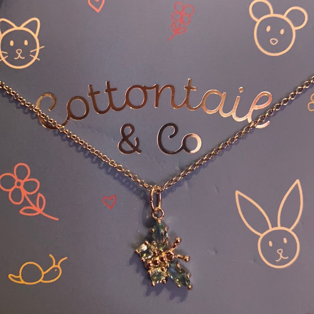 Adorable blue aqua marine butterfly necklace